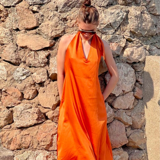la robe venise ida degliame orange est 100% en satin italien