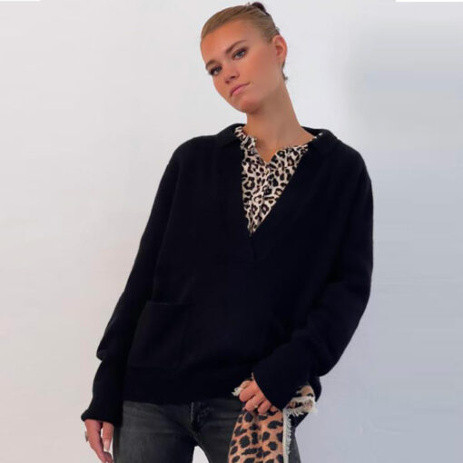 Très chic avec une chemise pour travailler, le pull BFF IDA DEGLIAME noir se porte en toutes circonstances