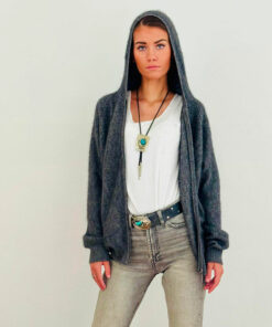 Gilet Gala IDA DEGLIAME gris anthracite en cachemire de vison, coupe oversize élégante.