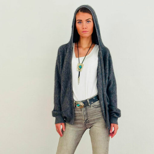 Gilet Gala IDA DEGLIAME gris anthracite en cachemire de vison, coupe oversize élégante.