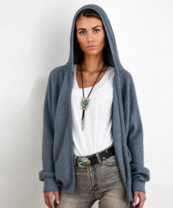 Gilet Gala IDA DEGLIAME gris souris bleuté en cachemire de vison, coupe oversize élégante.
