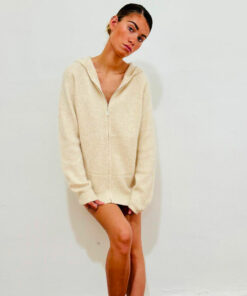 Gilet Gala IDA DEGLIAME coloris nude en 100% cachemire de vison, coupe oversize chic pour femme.