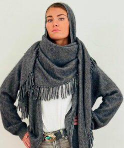 Gilet Gala IDA DEGLIAME gris anthracite en cachemire de vison, à associer à l'écharpe DAVINA