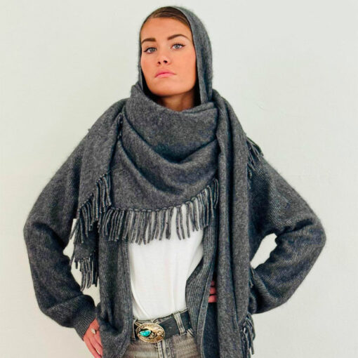 Gilet Gala IDA DEGLIAME gris anthracite en cachemire de vison, à associer à l'écharpe DAVINA