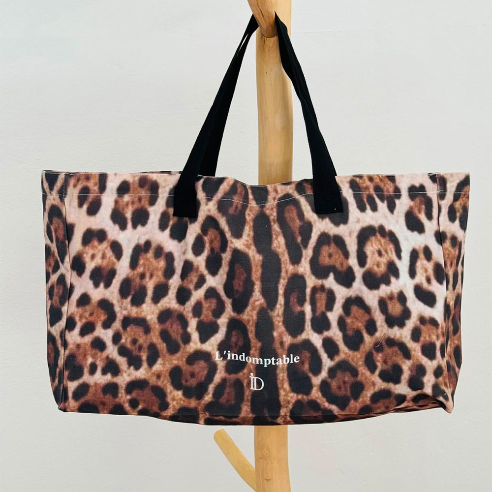 Cabas XL l'Indomptable Léopard IDA DEGLIAME en coton recyclé – sac femme grand format